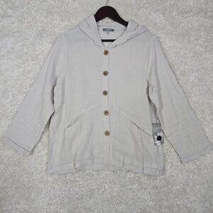 Habitat Womens Top XS Gray Button Front Long Sleeve Hooded Gauzy